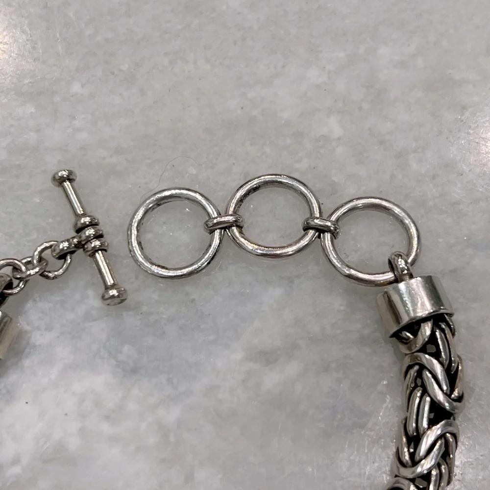 Sterling Silver Thick Solid Borobudur Link Toggle Clasp Bracelet